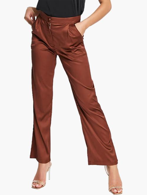 Femme Luxe Chocolate Satin Co Ord Slouchy Trousers