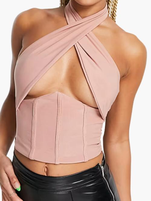 Femme Luxe Mink Wrap Crop Top With Under Bust Detail