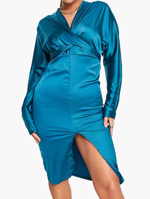 Femme Luxe Teal Wrap Midi Dress