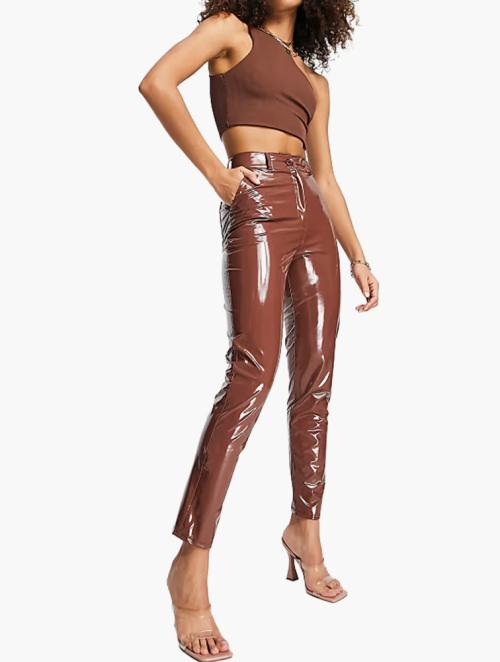 First Distraction Chocolate Brown Vinyl Slim Trousers