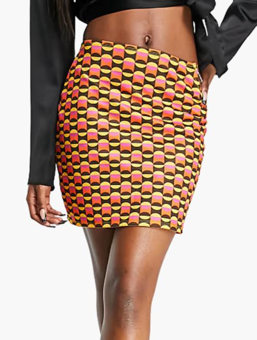 First Distraction Multi Geo Print Low Rise Mini Skirt