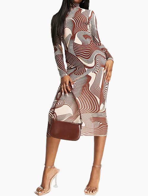 First Distraction Multi Print Open Back Midi Dress