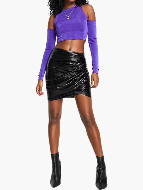 First Distraction Black Metallic Ruched Mini Skirt