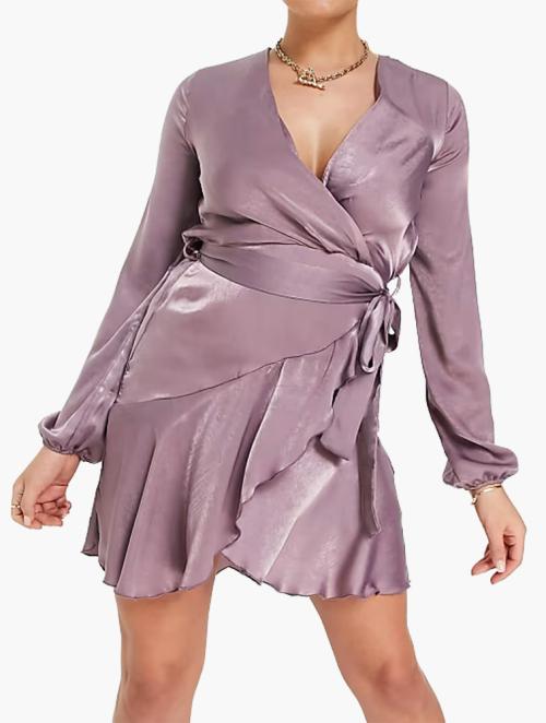 First Distraction Light Purple Satin Mini Wrap Dress