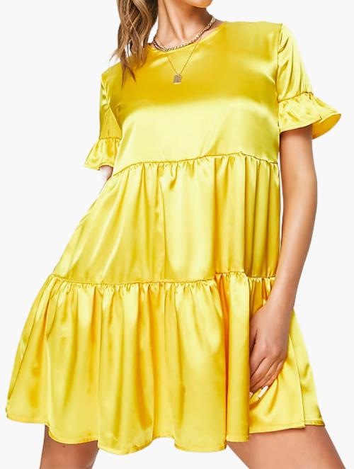 First Distraction Yellow Short Sleeve Smock Dress