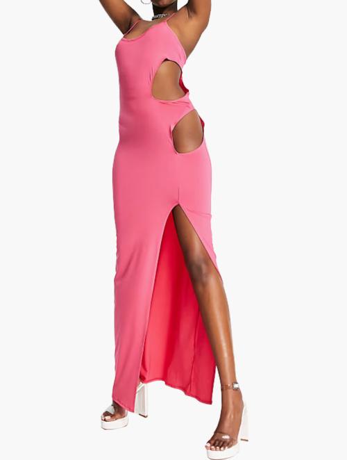 First Distraction Pink Cut Out Side Midi Dress