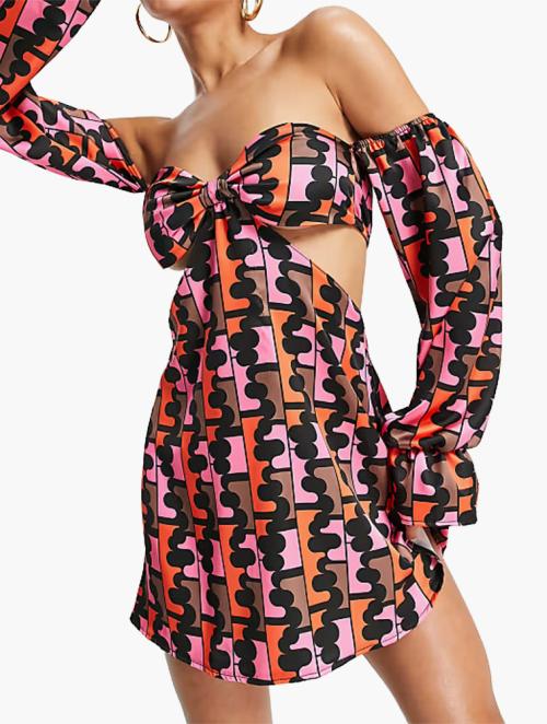 First Distraction Multi Retro Print The Label Cut Out Satin Mini Dress