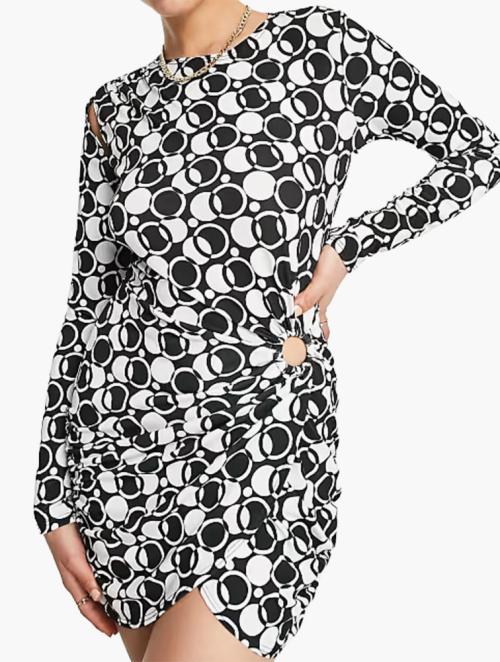 First Distraction Multi Mono Print Long Sleeve Mini Dress