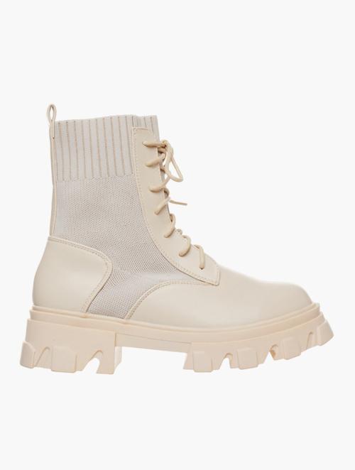 Footwork Beige Knitted Lace Up Boots