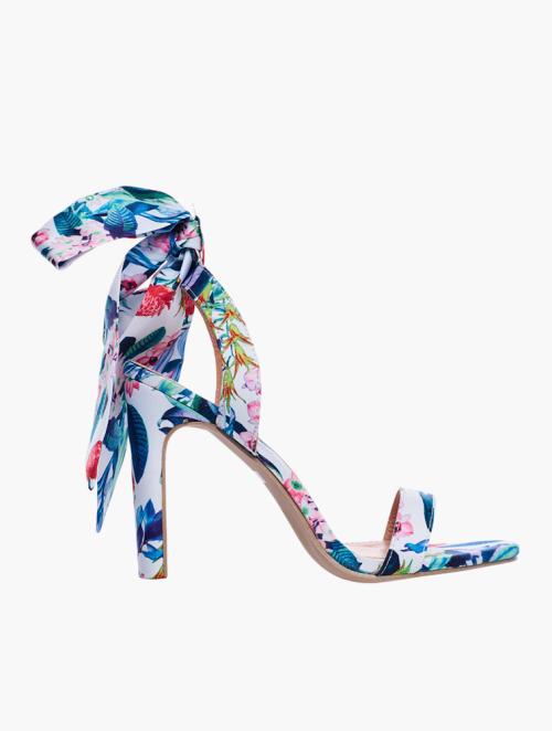 Footwork Blue Floral Print Ankle Tie Heels 