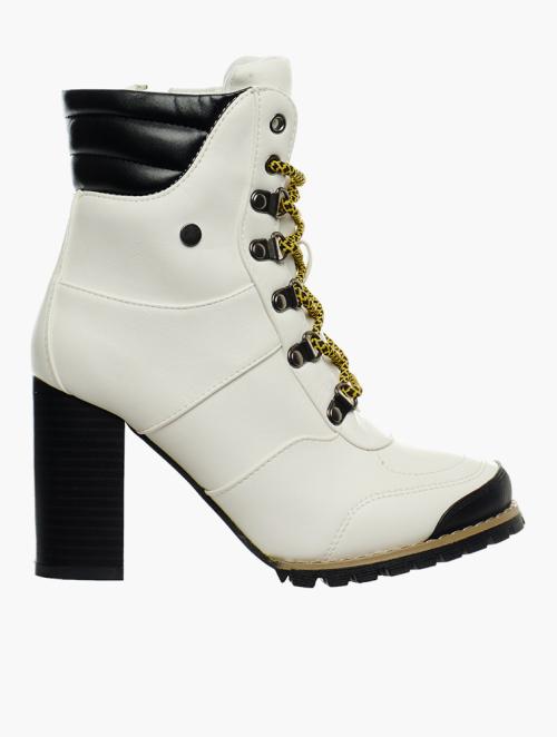 Footwork White Lace Up Heeled Boots 