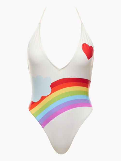 Forever 21 White Rainbow Halterneck Swimsuit