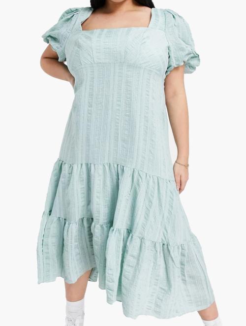 Forever New Green Square Neck Puff Sleeve Midaxi Dress