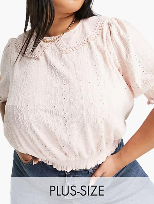 Forever New Powder Pink Curve Oversized Collar Broderie Blouse