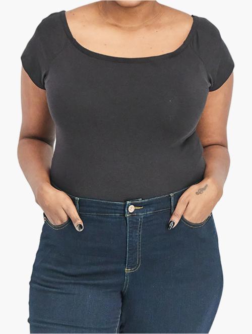 Forever 21 Curve Black Plus Size Plain Short Sleeve Bodysuit