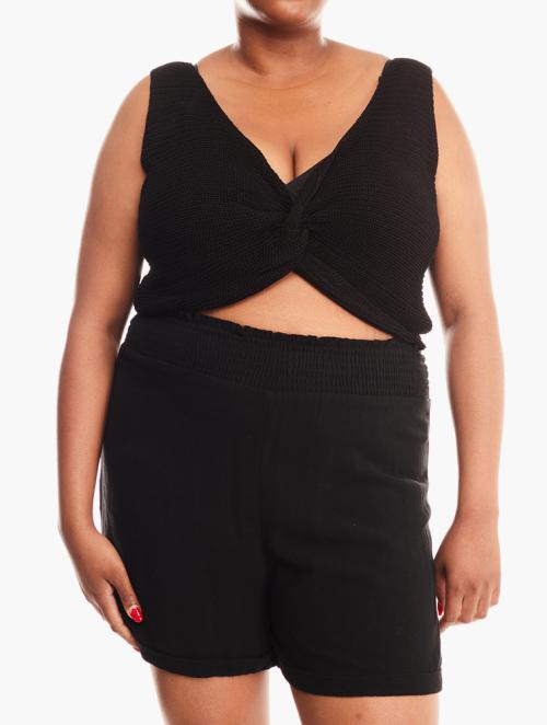 Forever 21 Black Plus Size Twist Waffle Top 