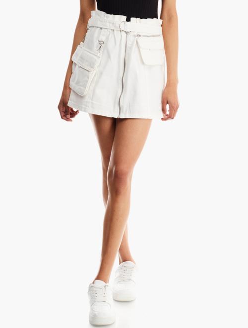 Forever 21 White Belted Paperbag Denim Mini Skirt