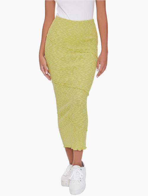 Forever 21 Lime Ribbed Lettuce-Edge Pencil Skirt