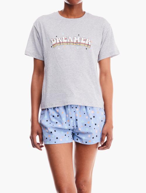 Forever 21 Grey Dreamer Graphic Tee & Shorts Pajama Set