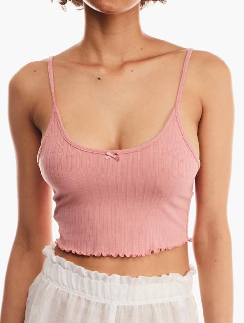 Forever 21 Pink Lettuce-Edge Lounge Cropped Cami Top