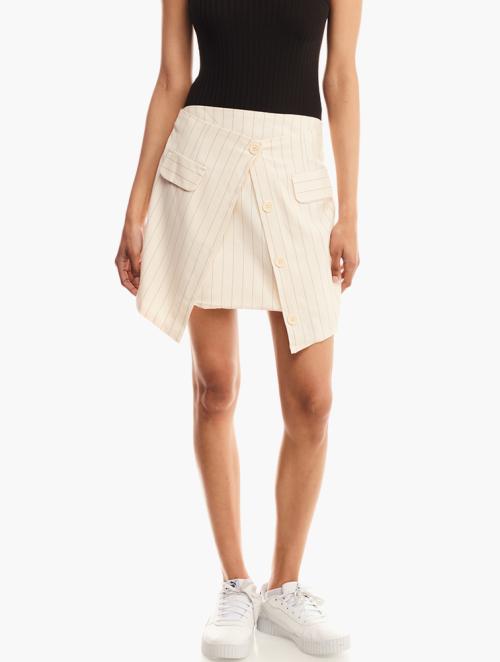 Forever 21 Ivory Striped Wrap Front Skirt