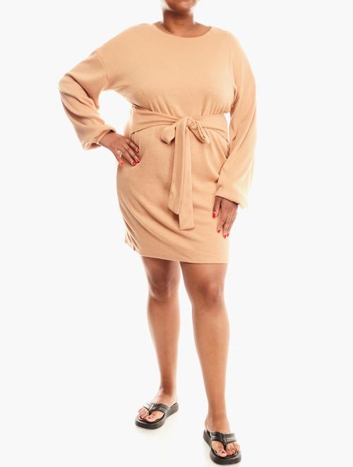 Forever 21 Curve Taupe Tie Waist Mini Dress