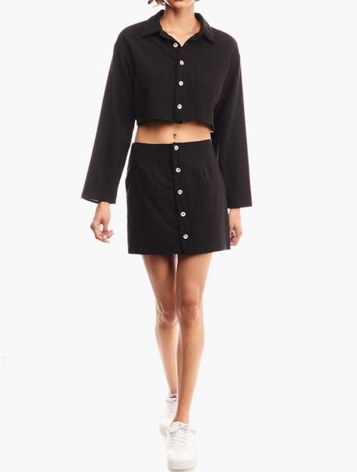 Forever 21 Black Front Button Long Sleeve Top & Mini Skirt