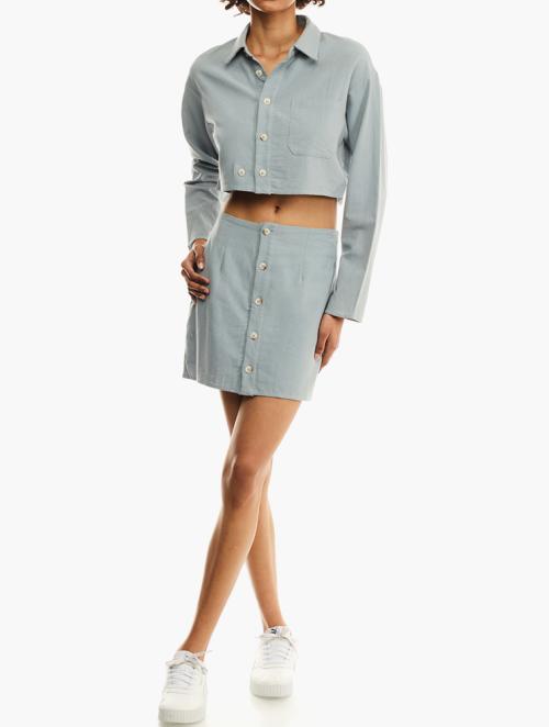 Forever 21 Light Blue Front Button Long Sleeve Top & Mini Skirt