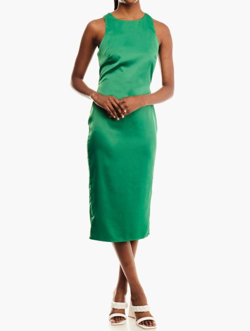 Forever 21 Green Emerald High Neck Satin Mini Dress