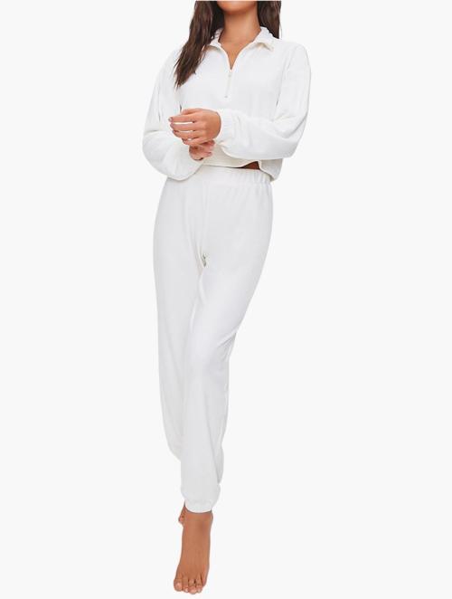 Forever 21 White Pyjama Half-Zip Top