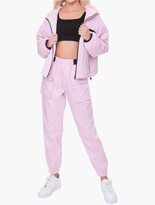 Forever 21 Pink Hooded Zip-Up Utility Jacket