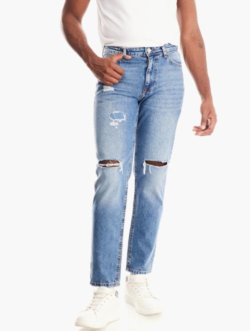 Forever 21 Blue Ripped Straight Jeans