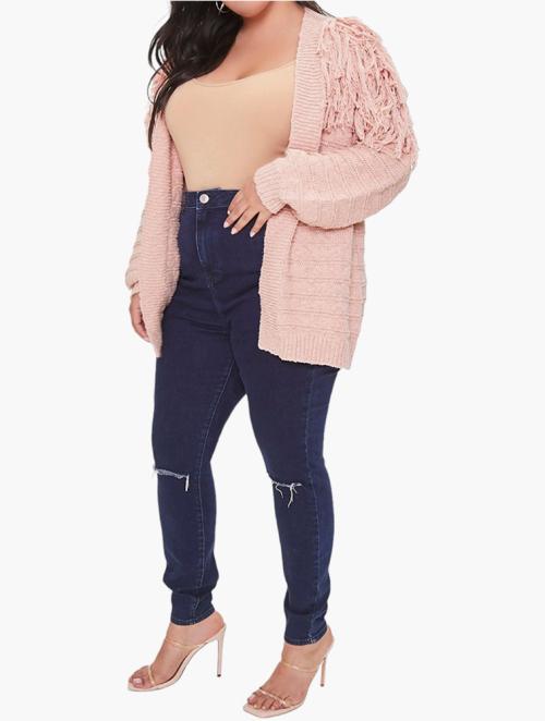 Forever 21 Curve Pink Fringe Cardigan Sweater