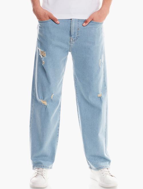 Forever 21 Light Denim Distressed Wide-leg Jeans