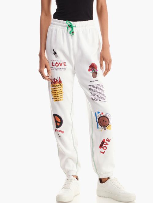 Forever 21 White Graphic High Waist Jogger Pants