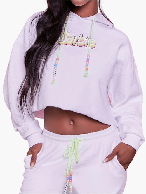 Forever 21 White & Multi Barbie Graphic Beaded Hoodie