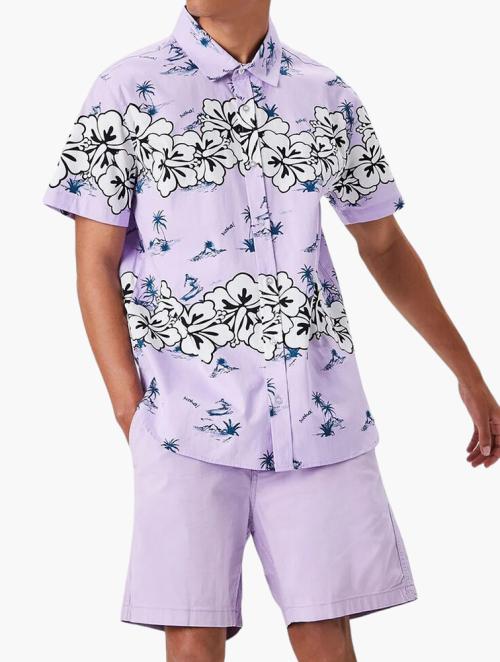 Forever 21 Purple & White Tropical Floral Print Shirt