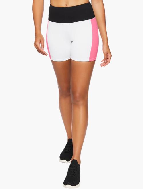 Forever 21 White & Miami Pink Mid Rise Biker Shorts