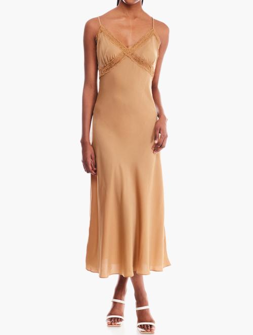 Forever 21 Taupe V-Neck Midi Slip Dress