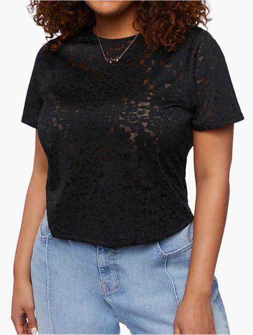 Forever 21 Curve Black Lace Print Sheer Top