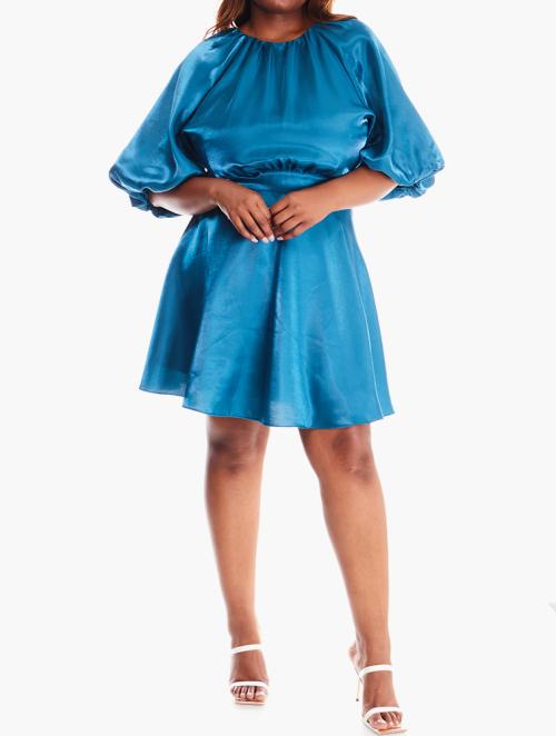 Forever New Blue Satin Ruffle Hem Dress