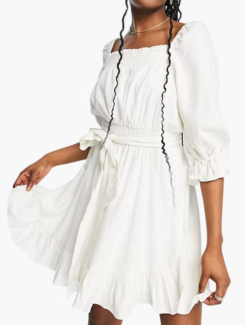 Forever New Ivory Porcelain Puff Sleeve Mini Dress