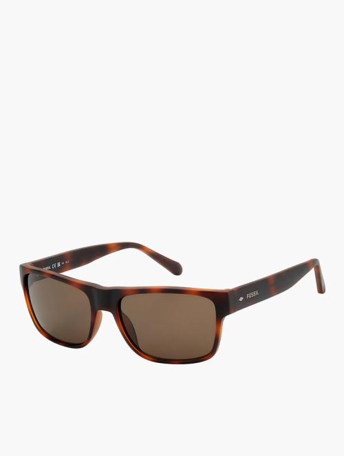 Fossil Matte Havana Rectangular Sunglasses