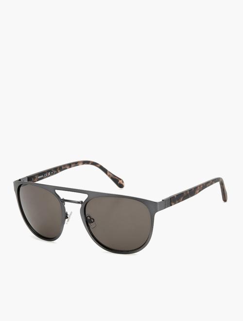 Fossil Matte Dark Ruthenium Round Sunglasses