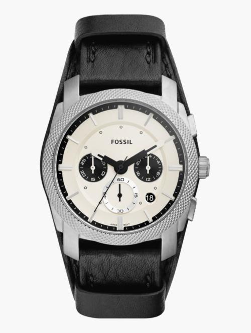 Fossil Black & Silver Round Stainless Steel Watch