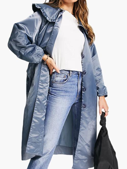 GHOSPELL Blue Oversized Collar Longline Coat