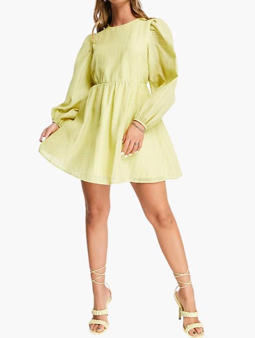 GHOSPELL Bright Yellow Puff Sleeve A-line Mini Dress