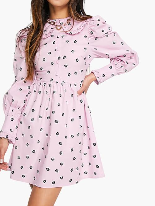 Glamorous Purple Floral Mini Vintage Shirt Dress