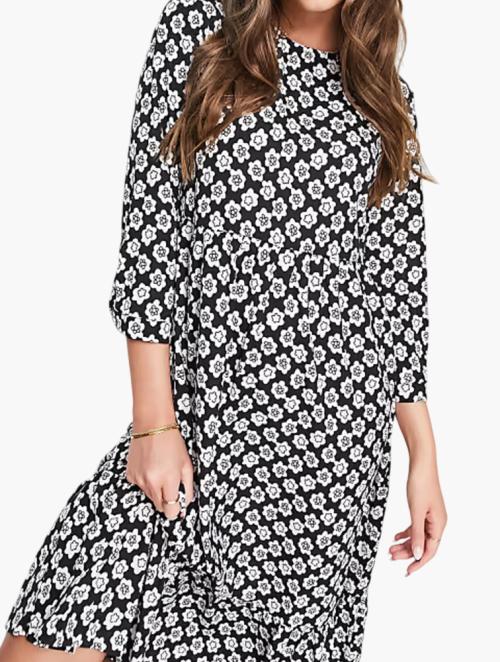 Glamorous Black Retro Daisy Print Midi Smock Dress