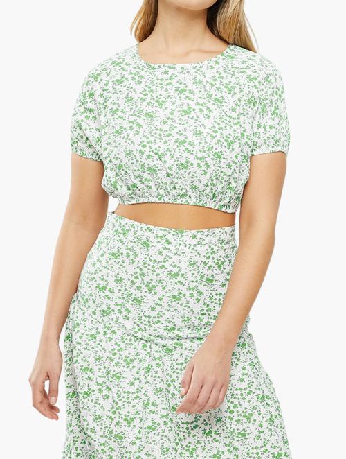 Glamorous Ditsy Print Crop Blouse Coord - Green